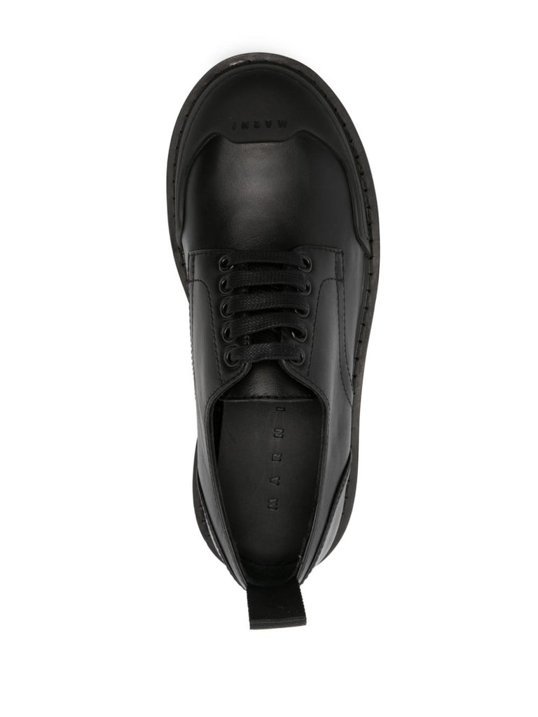 Logo-tab lace-up black shoes