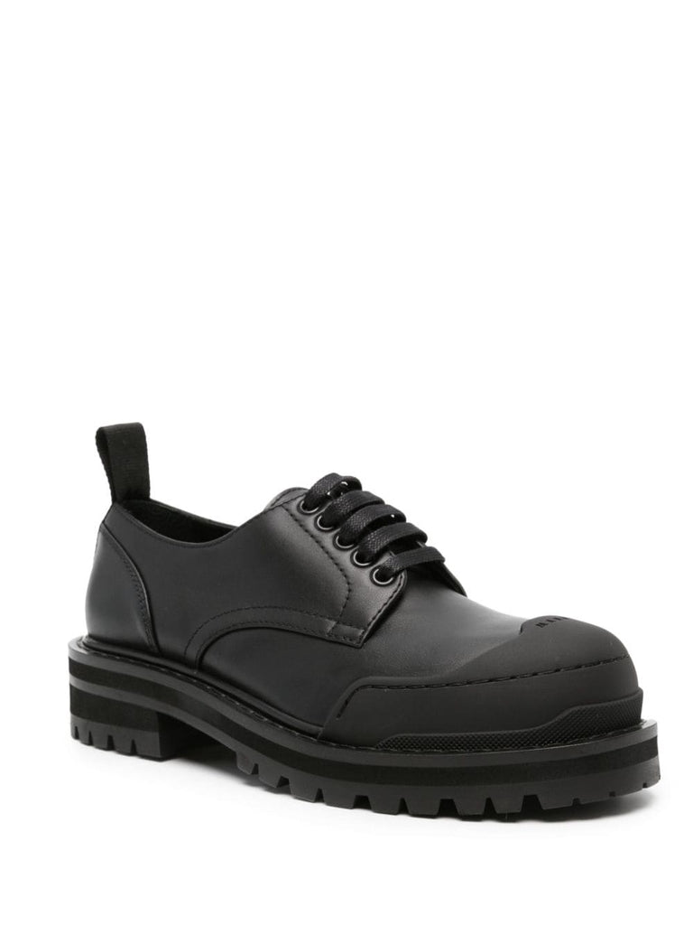 Logo-tab lace-up black shoes