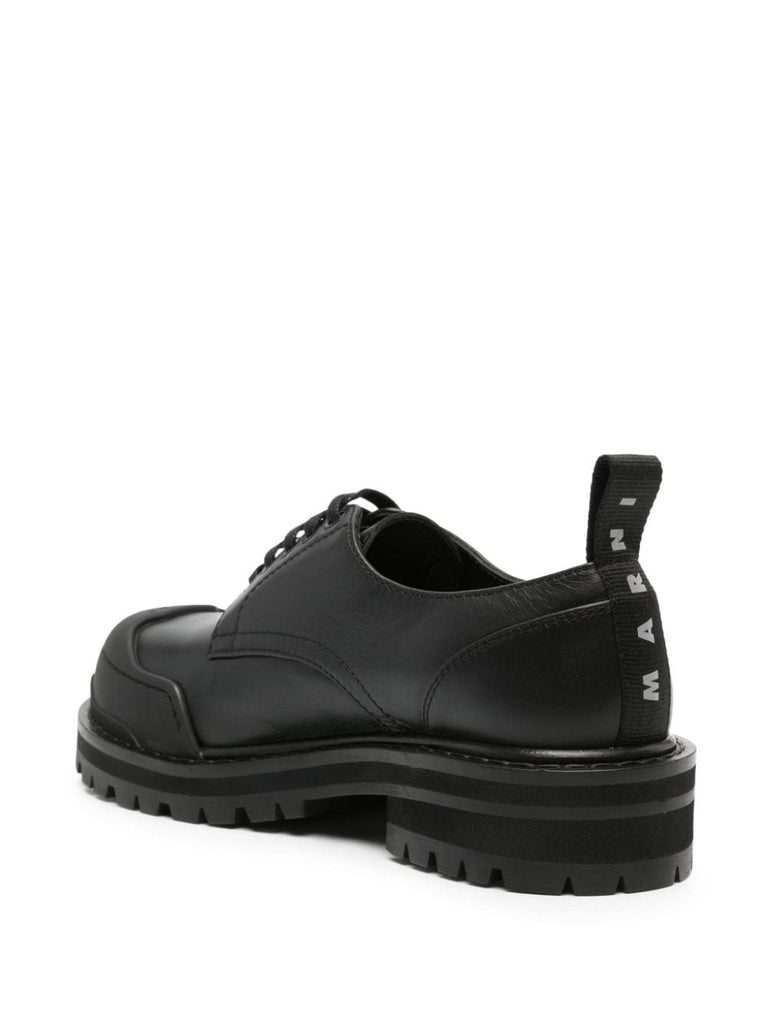 Logo-tab lace-up black shoes