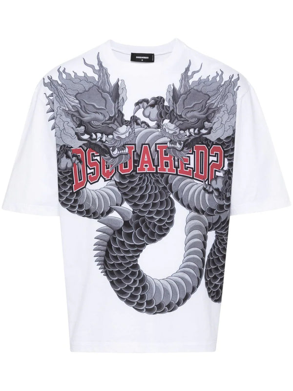 dragon-print cotton T-shirt