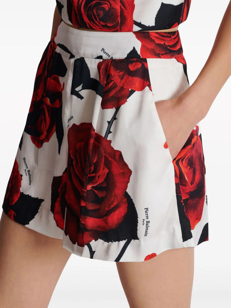 rose-print satin shorts