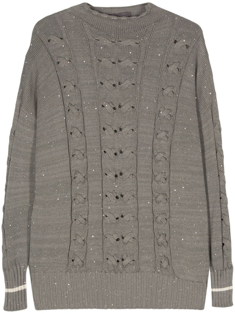 Paillettenverzierter Zopfmusterpullover