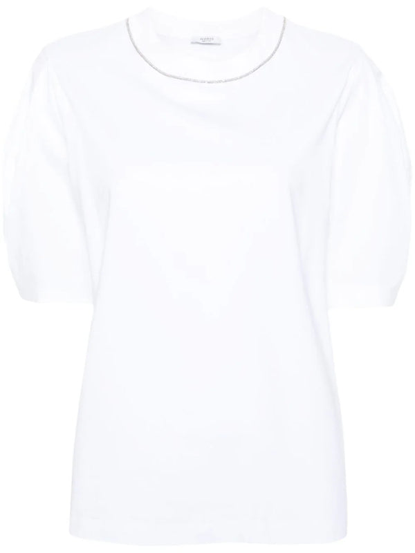 bead-trim stretch-cotton T-shirt