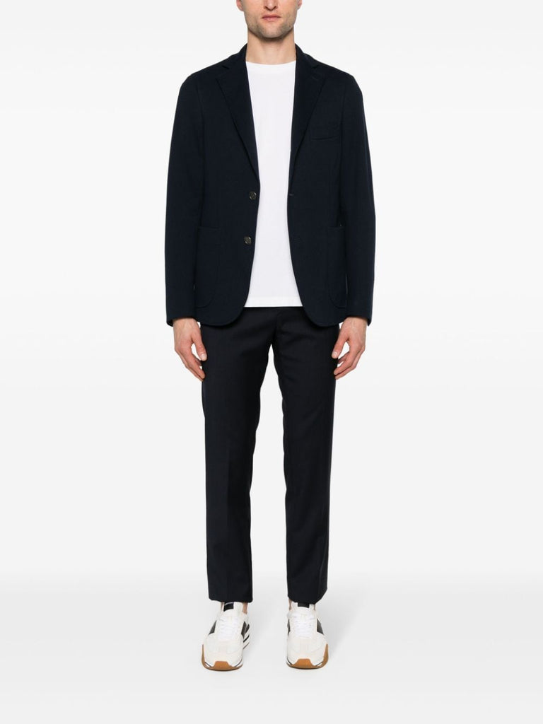 blue single-breasted cotton blazer