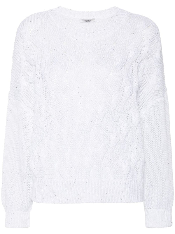 white sequin-embellished cable-knit knitwear jumper