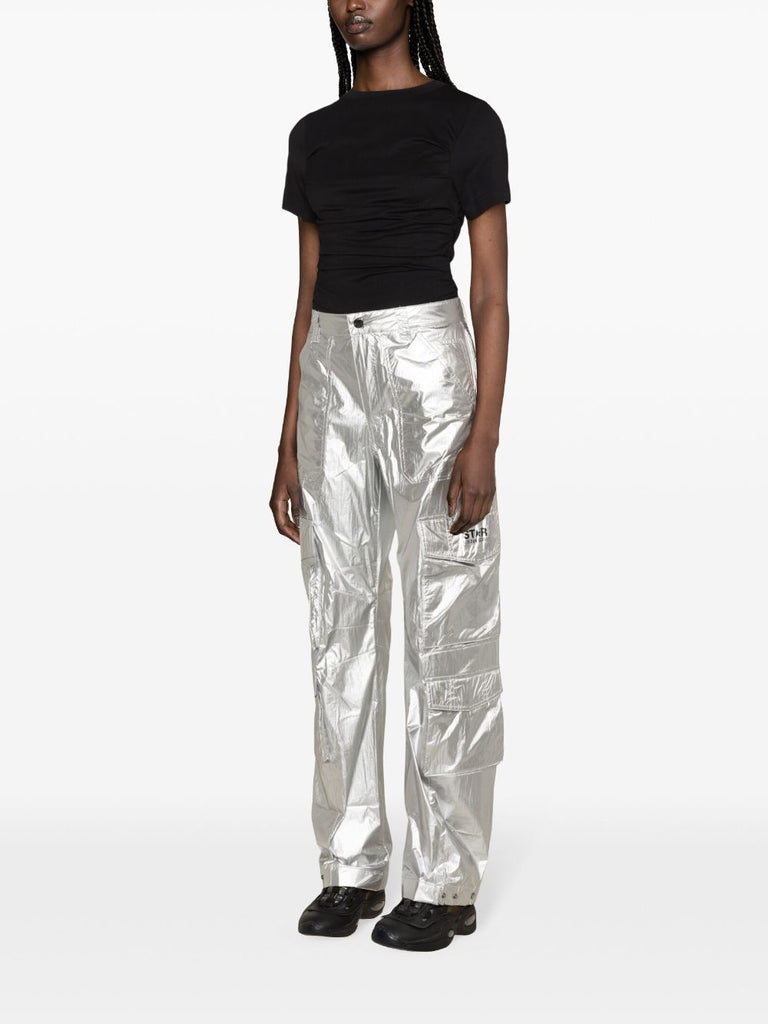 silver wide-leg cargo trousers