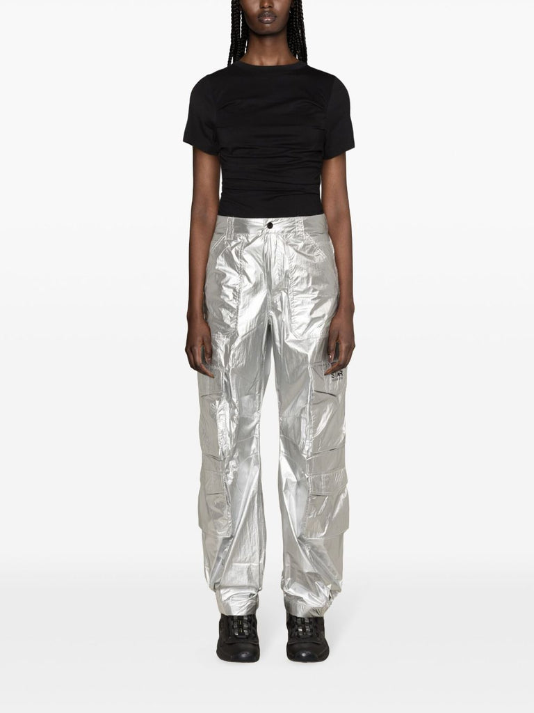 silver wide-leg cargo trousers