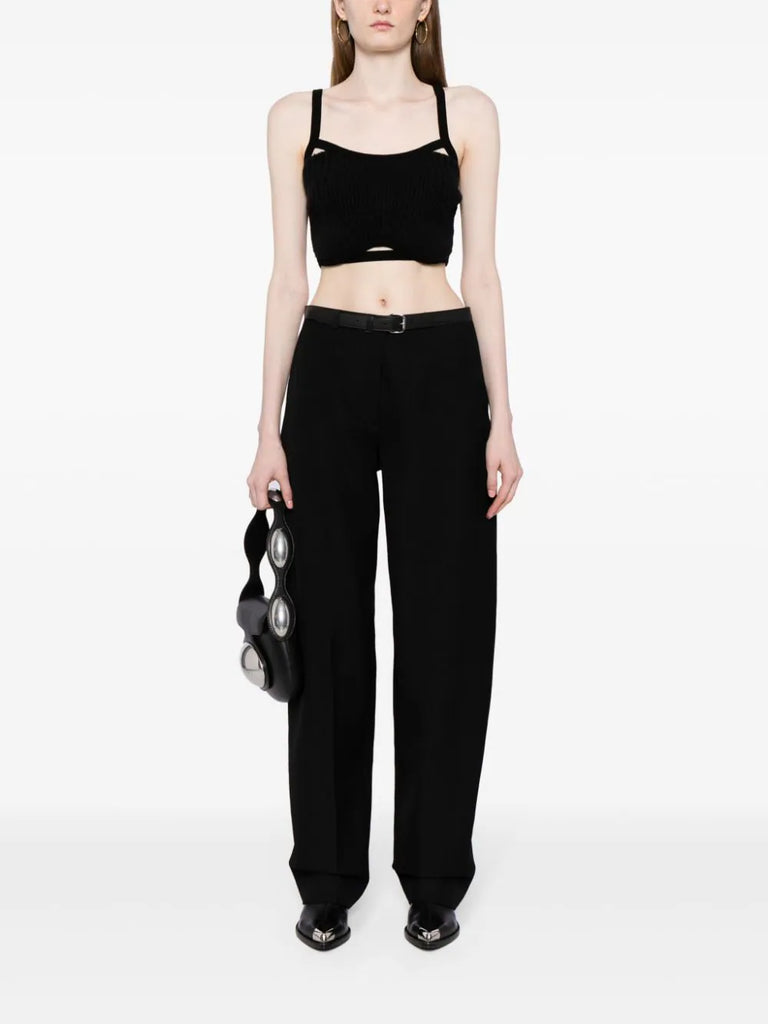 belted wool trousers