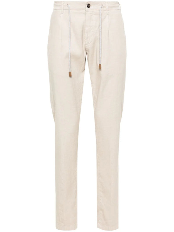 drawstring-waist linen blend trousers