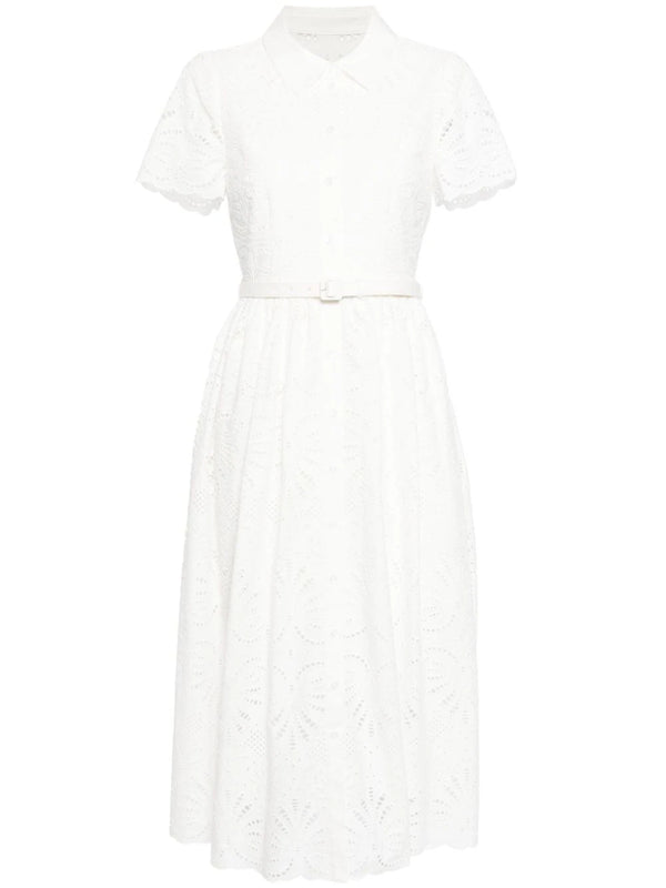 belted broderie-anglaise cotton midi dress