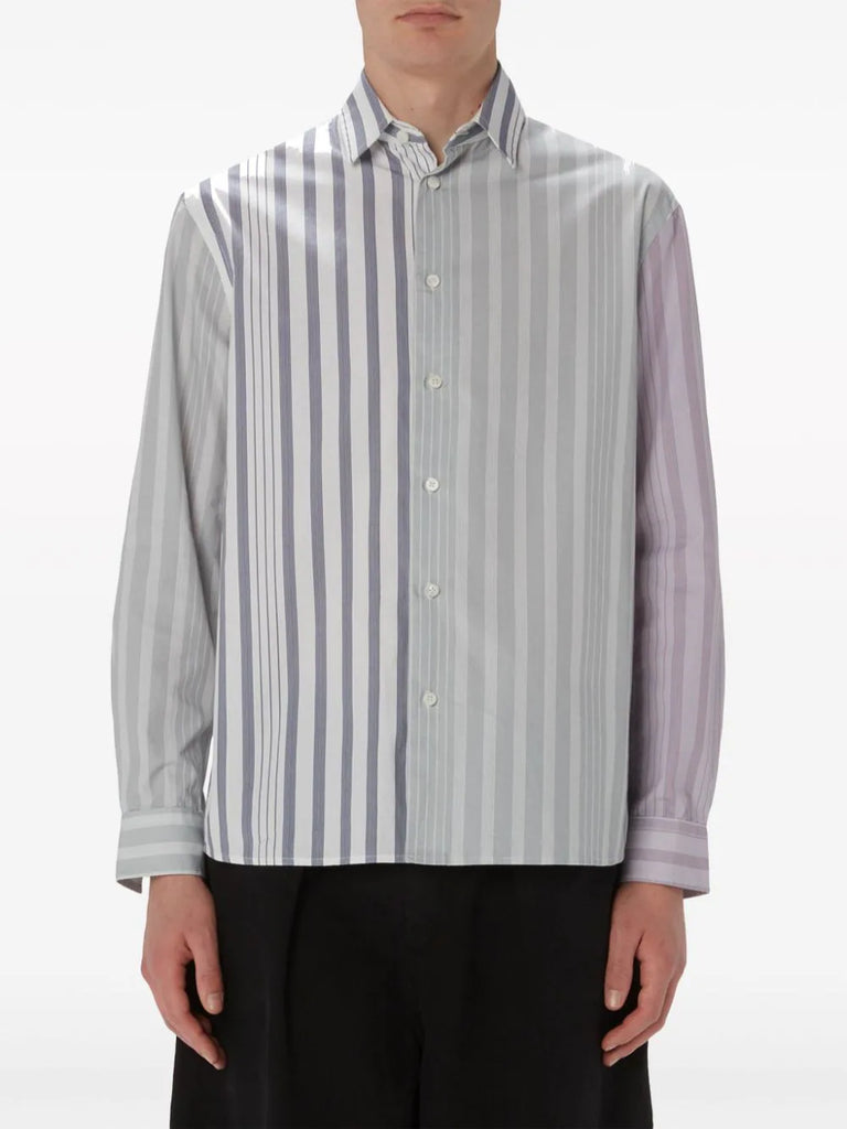 panelled stripe-print shirt