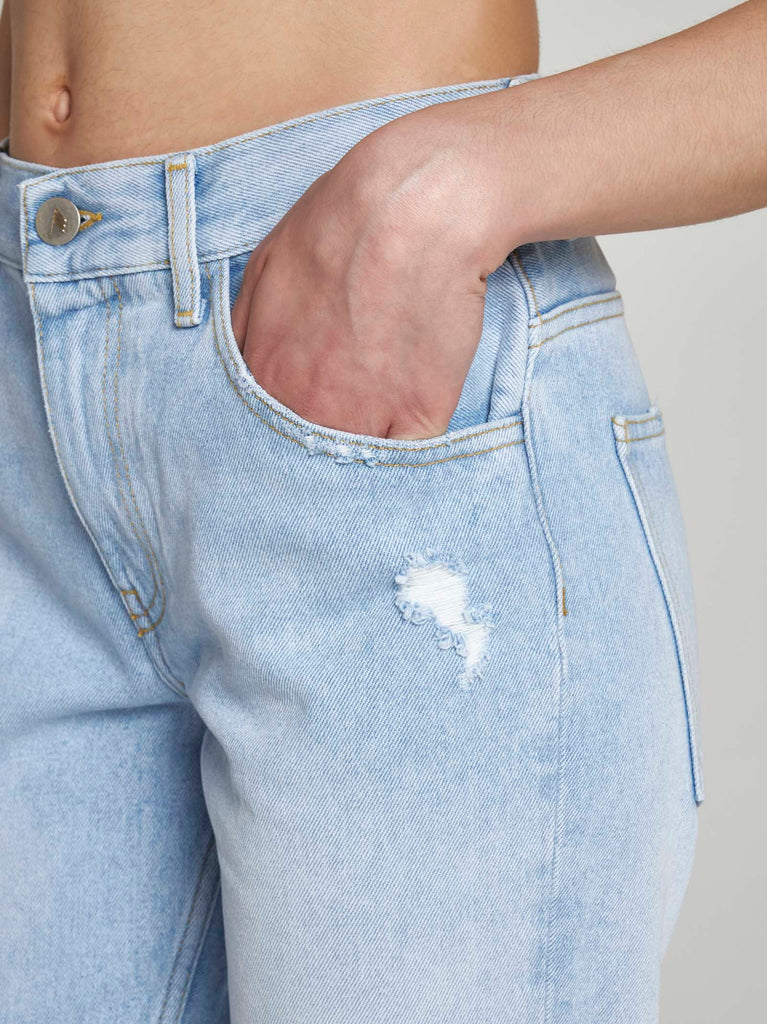 sky blue high-waisted straight-leg denim jeans