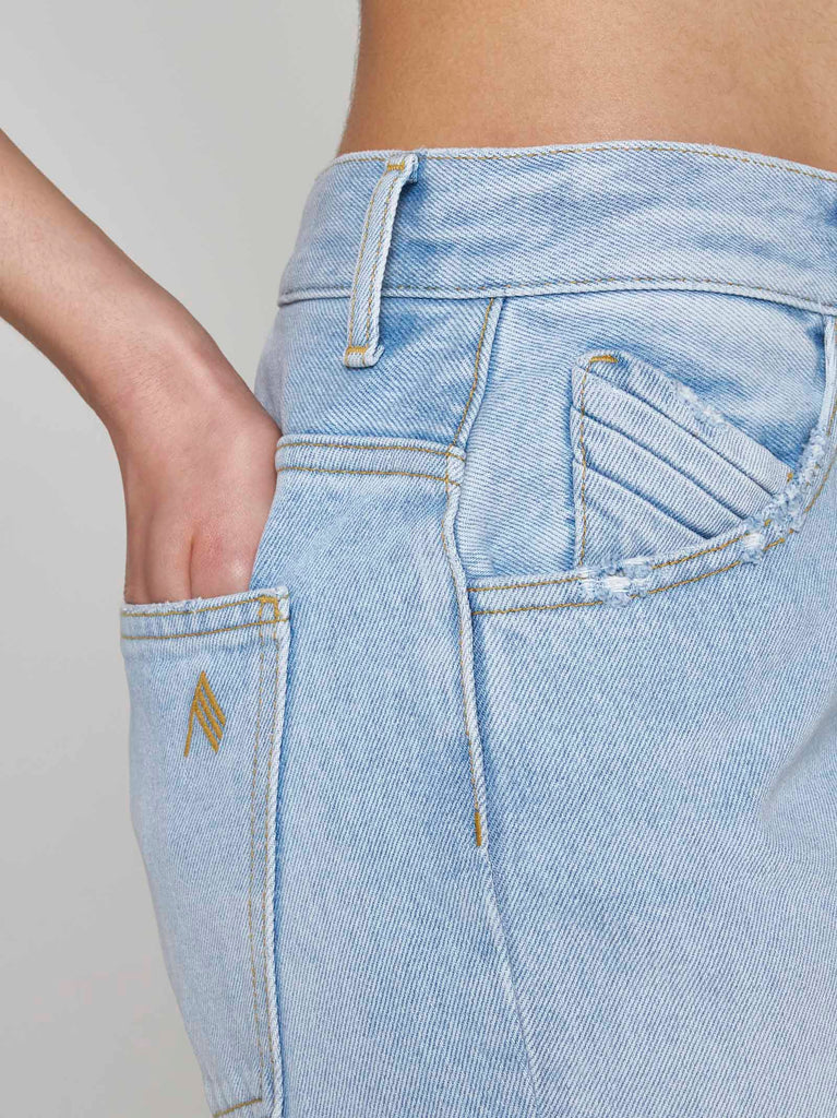 sky blue high-waisted straight-leg denim jeans