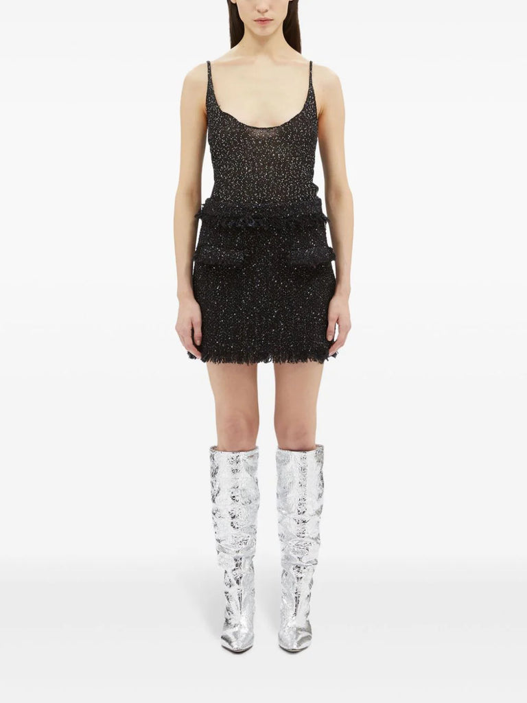 frayed-trim bouclé miniskirt