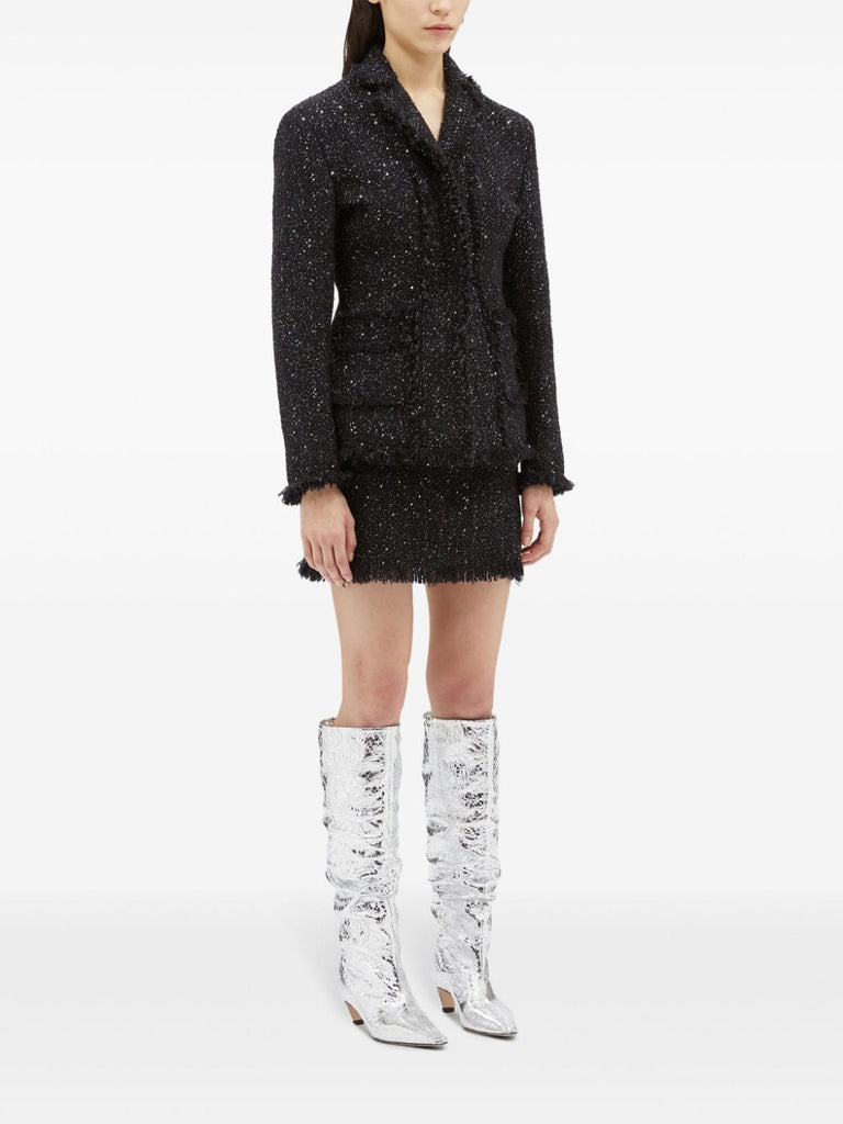 frayed-trim bouclé miniskirt