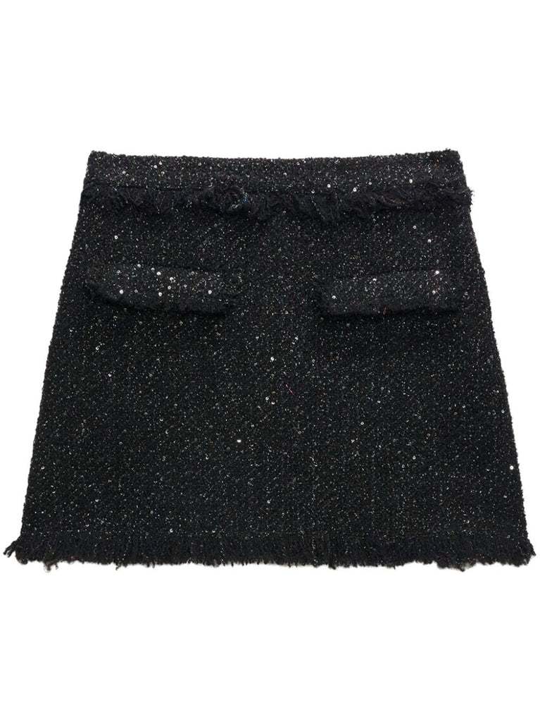 frayed-trim bouclé miniskirt