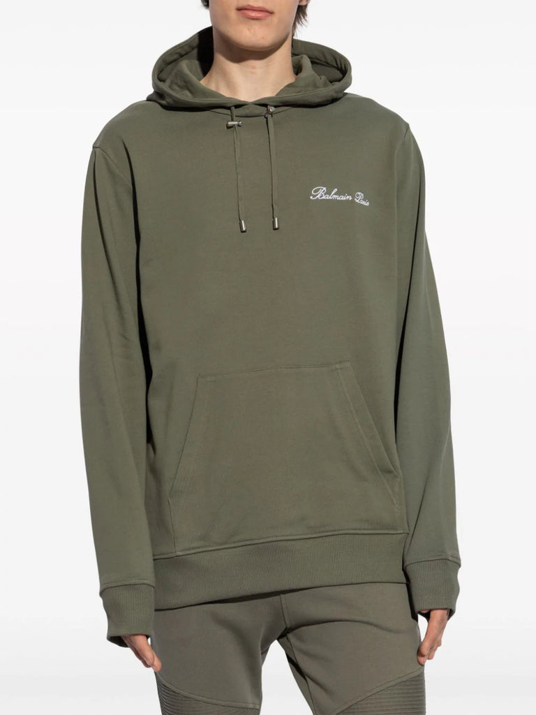 logo-embroidered drawstring hoodie