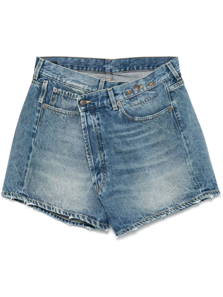 Crossover denim shorts