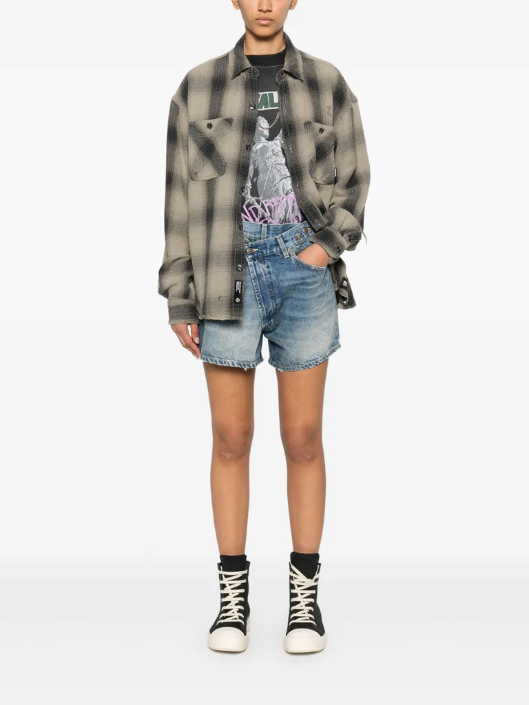 Crossover denim shorts