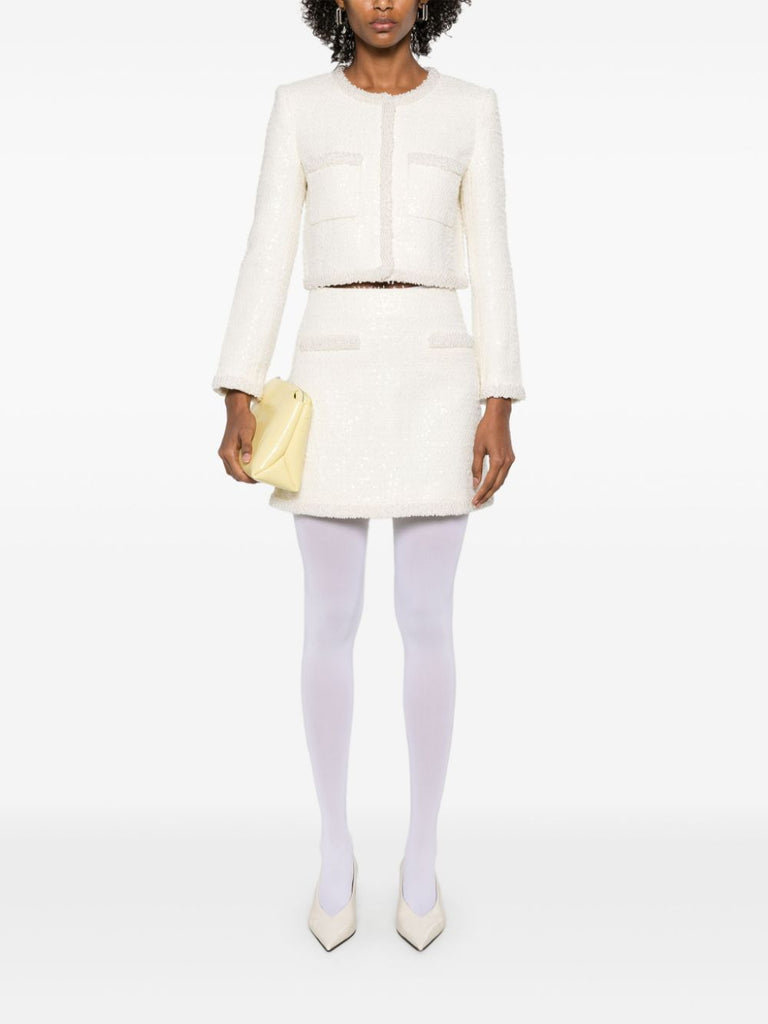 Bouclé-Minirock mit Perlenbesatz