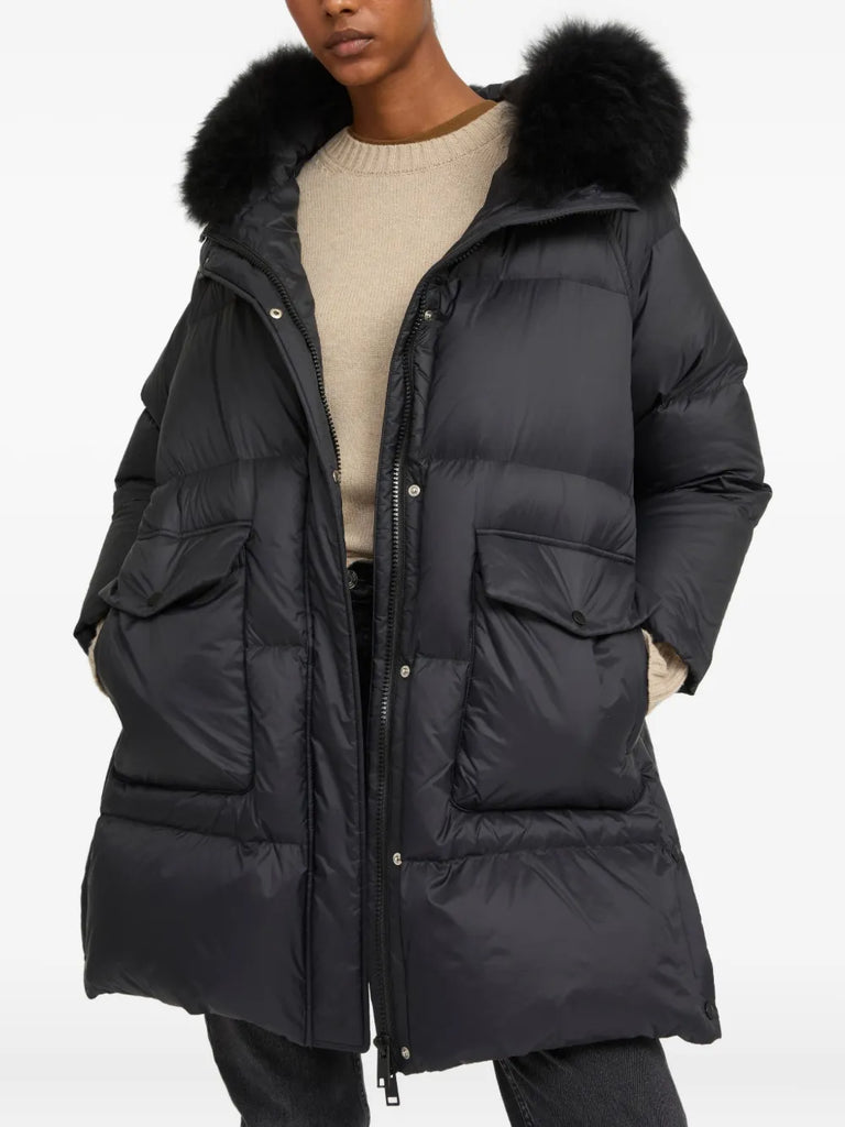 lambshearling-hooded down jacket