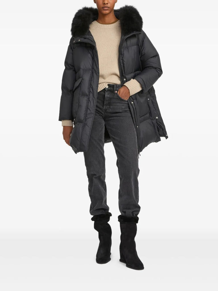 lambshearling-hooded down jacket