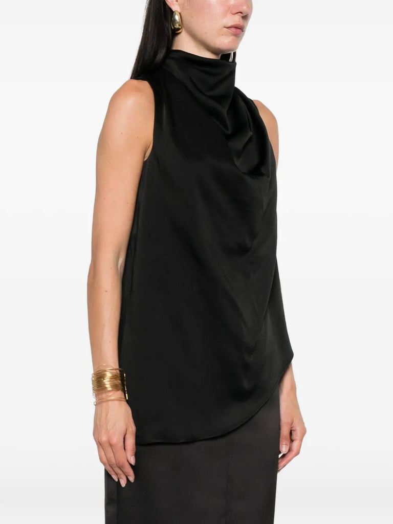 cowl-neck sleeveless blouse