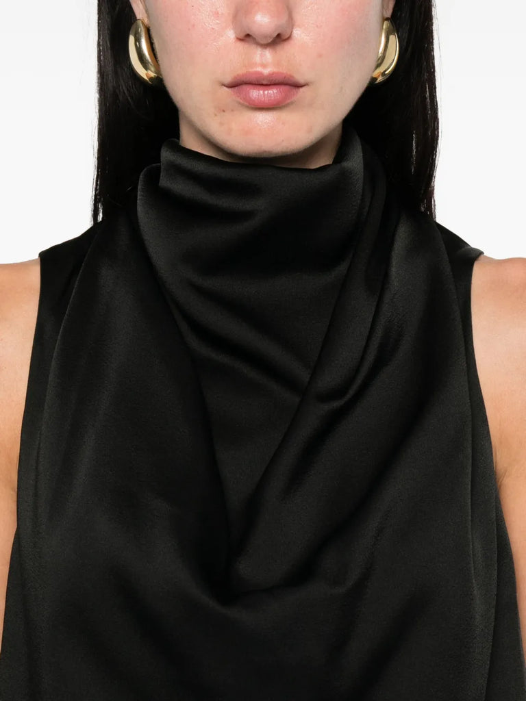 cowl-neck sleeveless blouse
