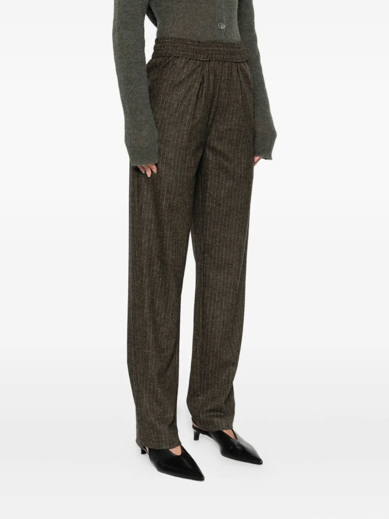 pinstripe elastic-waist tailored trousers