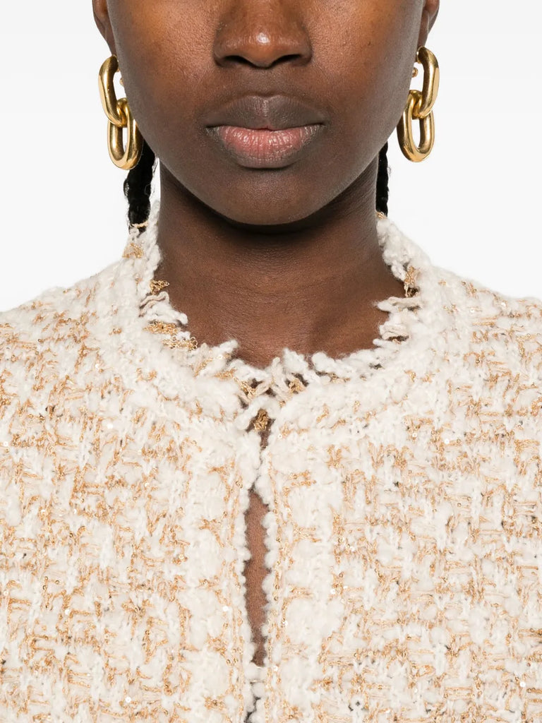 frayed-edge tweed jacket