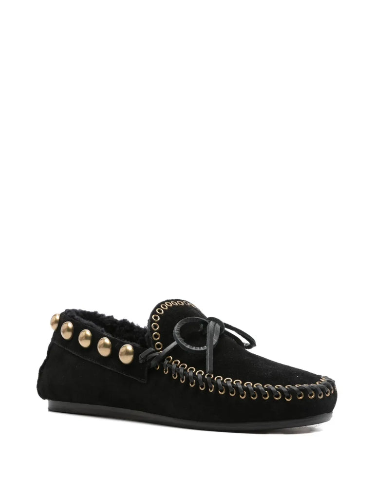 gold-stud embellished loafers