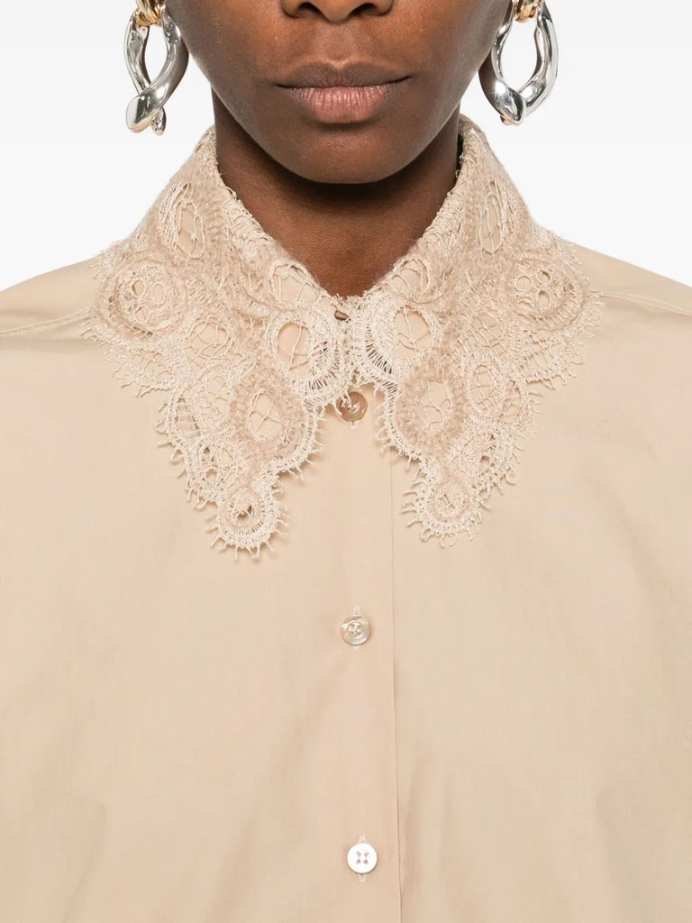 lace-trimmed button-down shirt