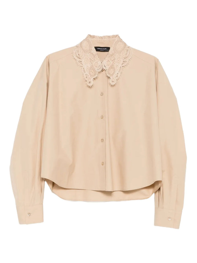 lace-trimmed button-down shirt