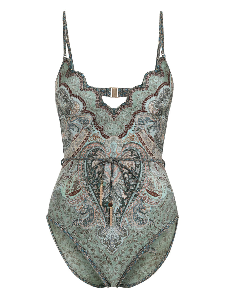 Wanderlust scalloped paisley swimsuit