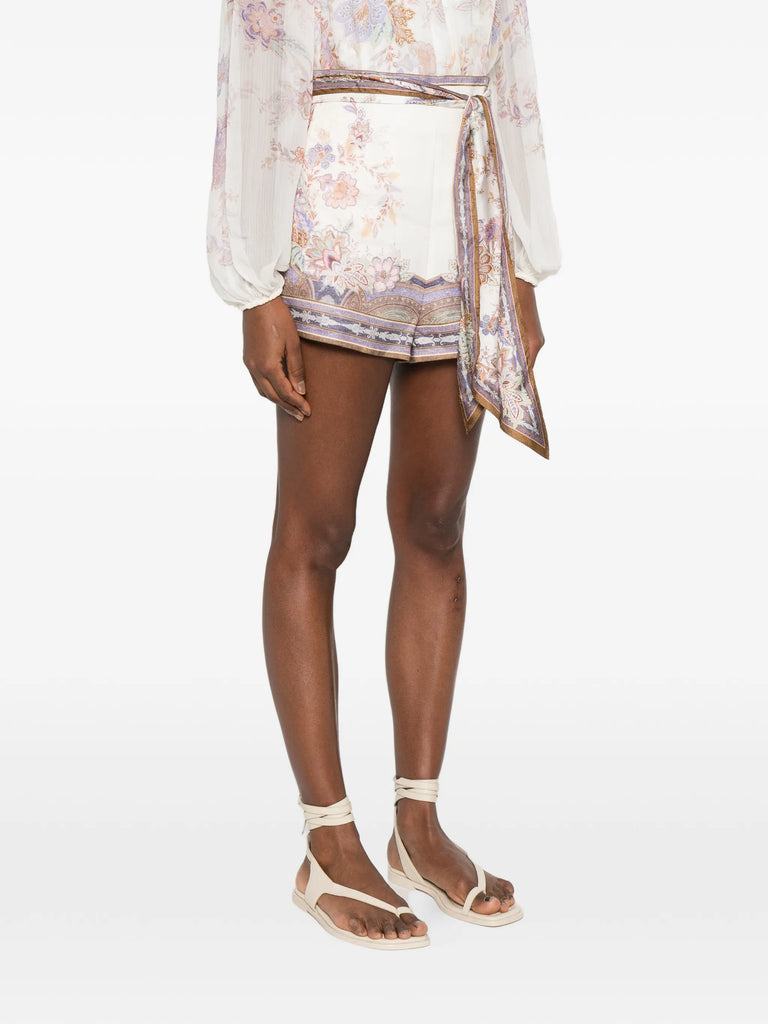 Luna floral-print belted mini shorts
