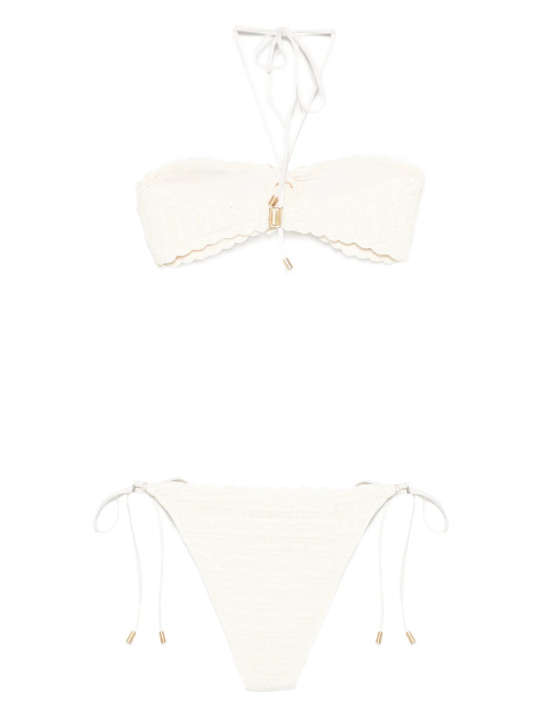 flower-motif crochet-knit bikini