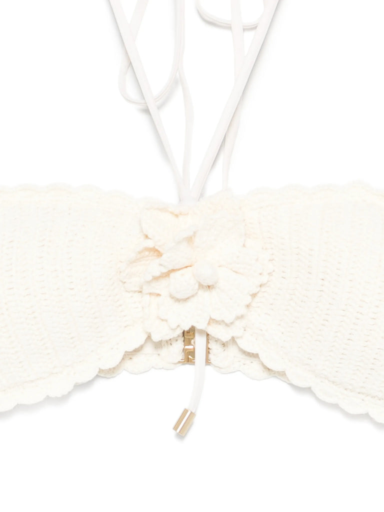 flower-motif crochet-knit bikini
