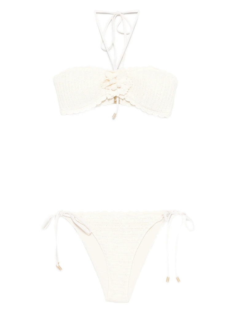 flower-motif crochet-knit bikini