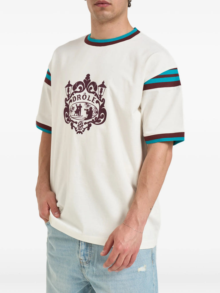 Dancers graphic-print striped-trim T-shirt