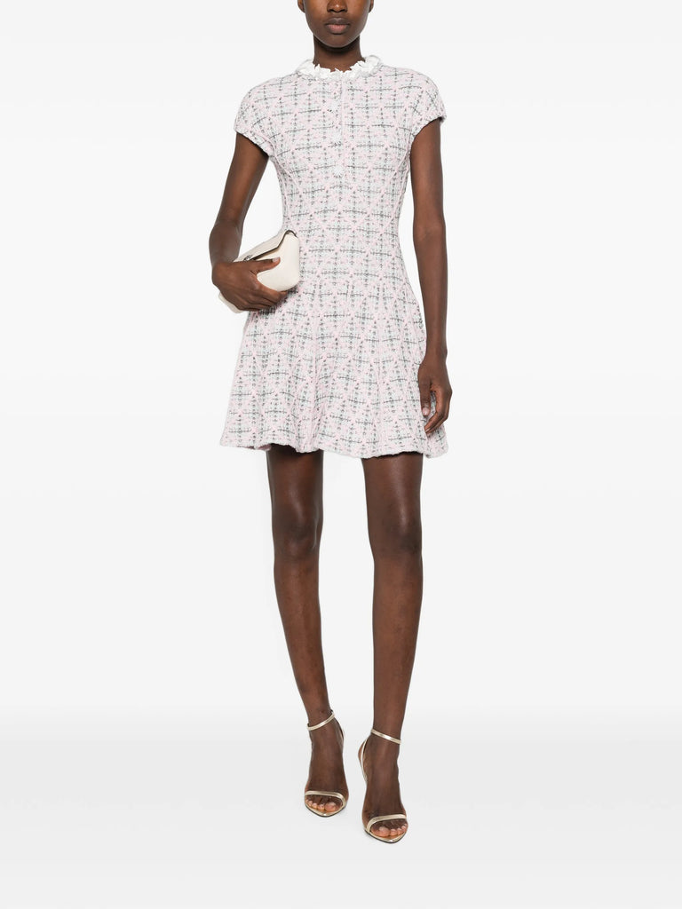 check knit beaded mini dress