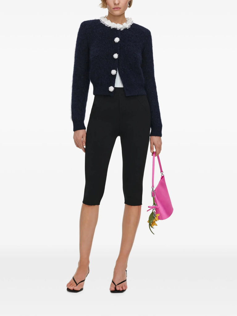 navy flower pearl-trim knit jumper