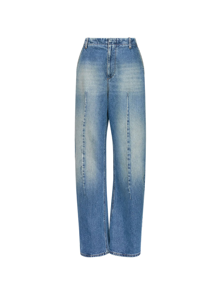 faded pleated jeans