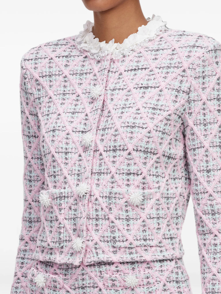 pink check knit cardigan