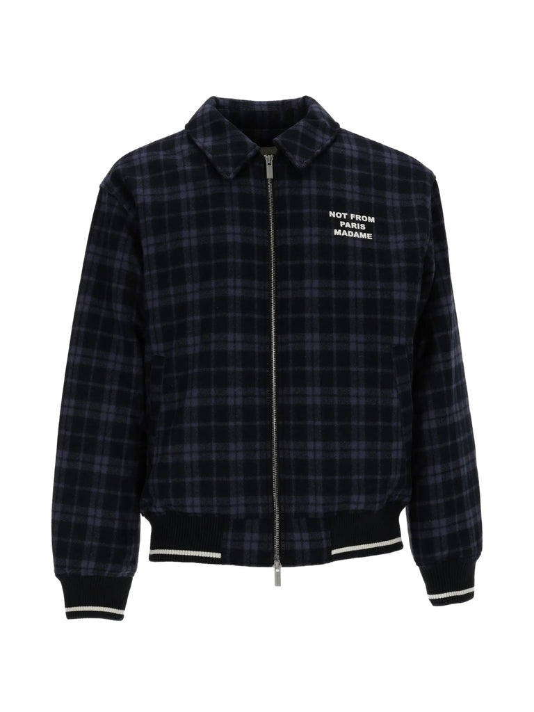 check-pattern slogan jacket