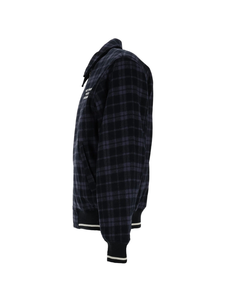 check-pattern slogan jacket