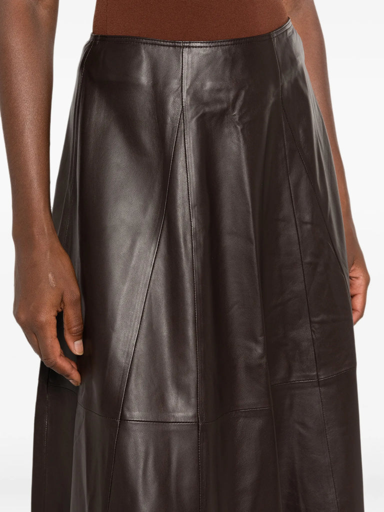 paneled leather midi skirt