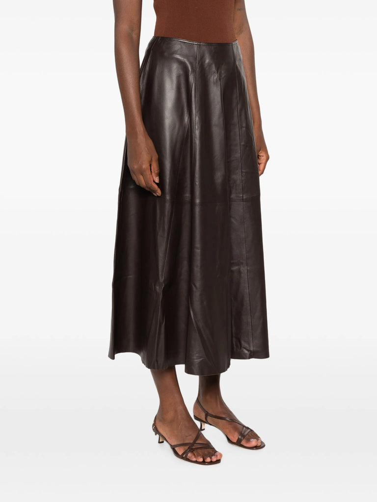 paneled leather midi skirt