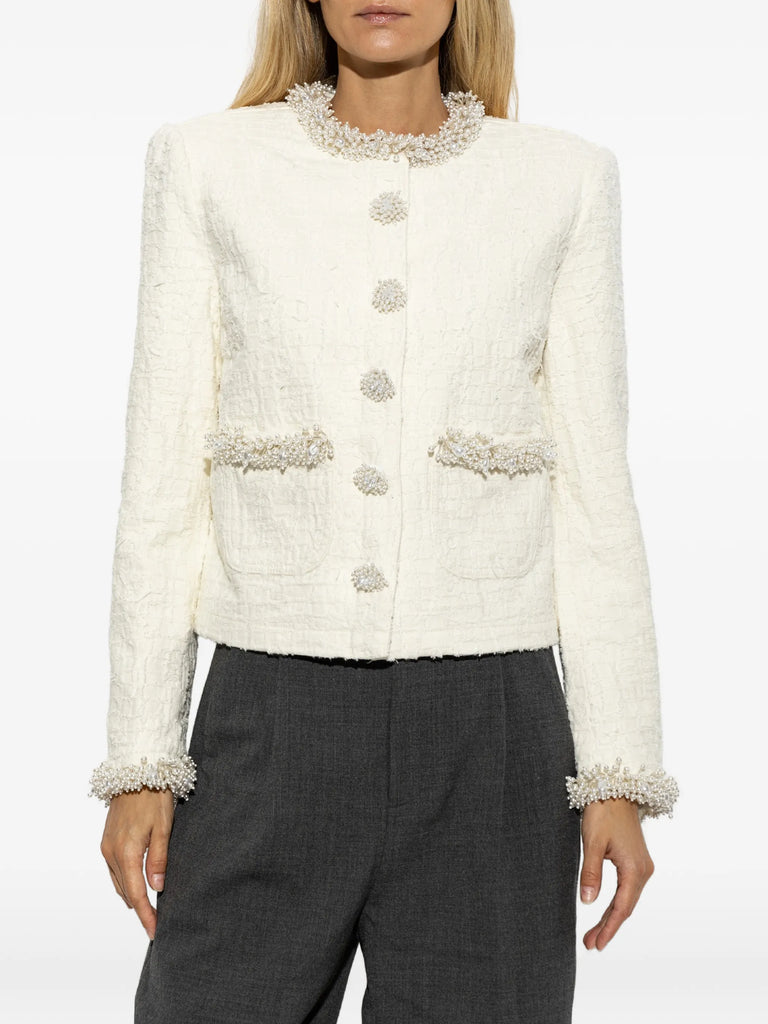 cream textured denim jacket