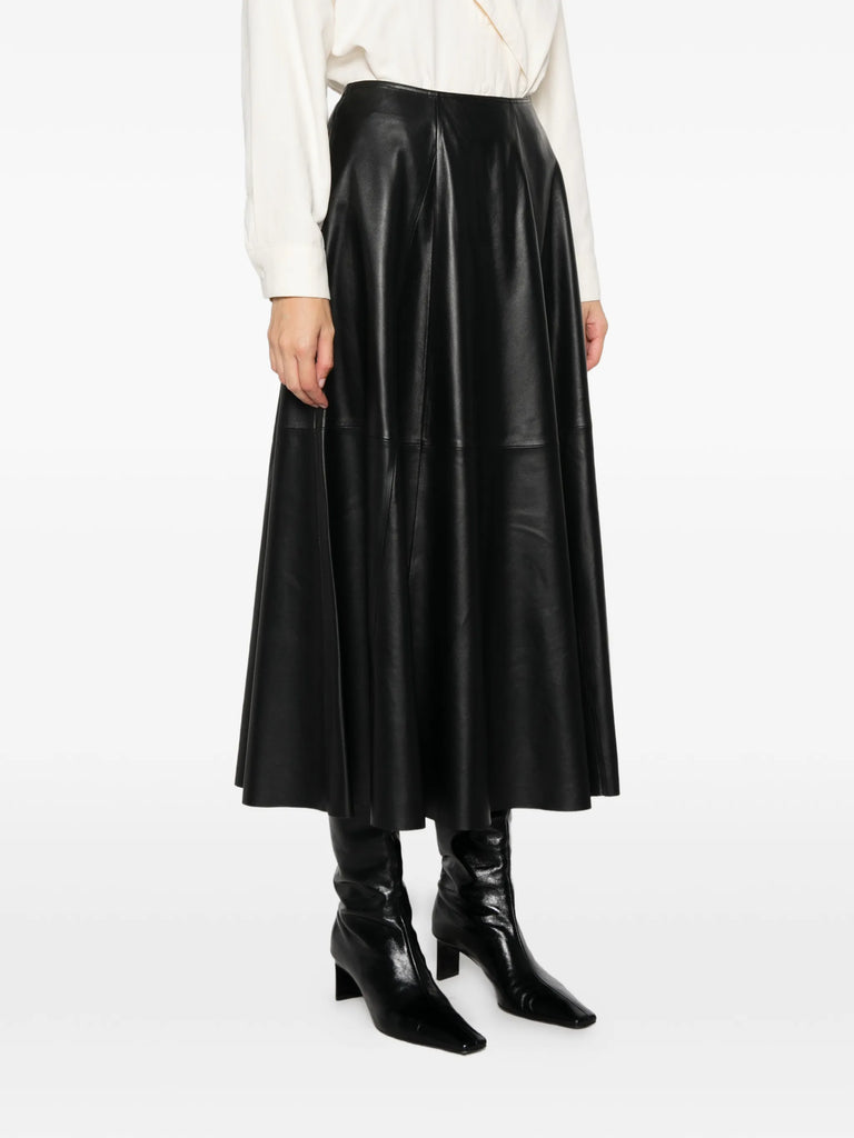 panelled leather midi skirt