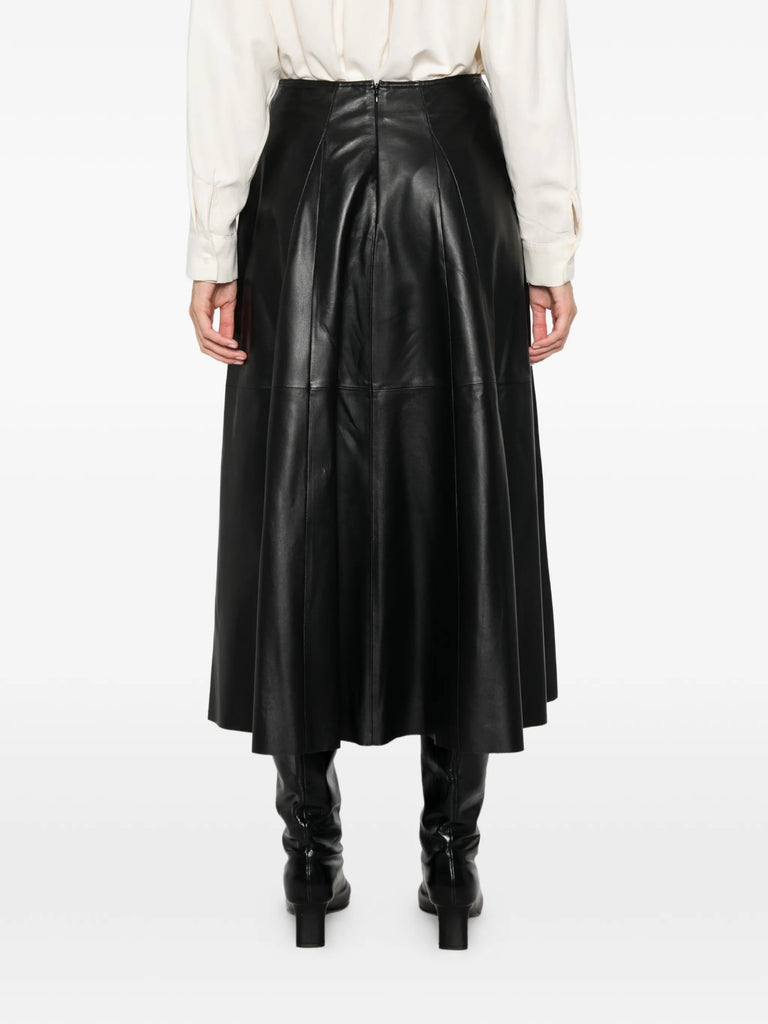 panelled leather midi skirt